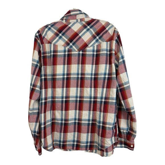 Howe Flannel Shirt Mens Sz Medium Red Blue Plaid Button Up Creative Workforce - Picture 6 of 12